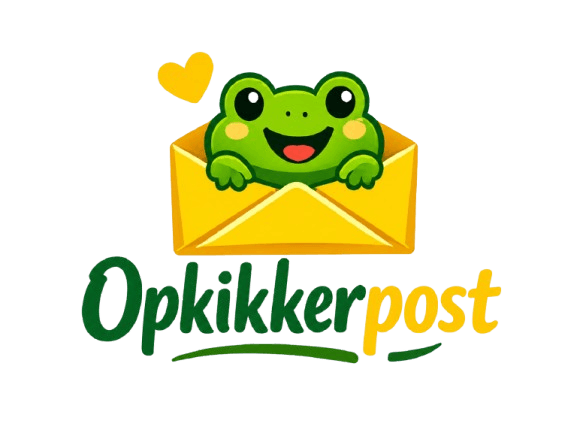 Opkikkerpost — een vrolijke kikker in een gele envelop
